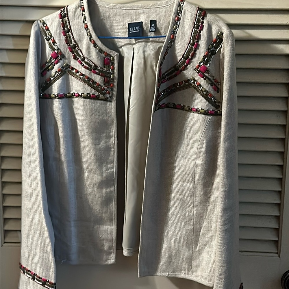 Blue Saks Fifth Avenue colarless beaded jacket